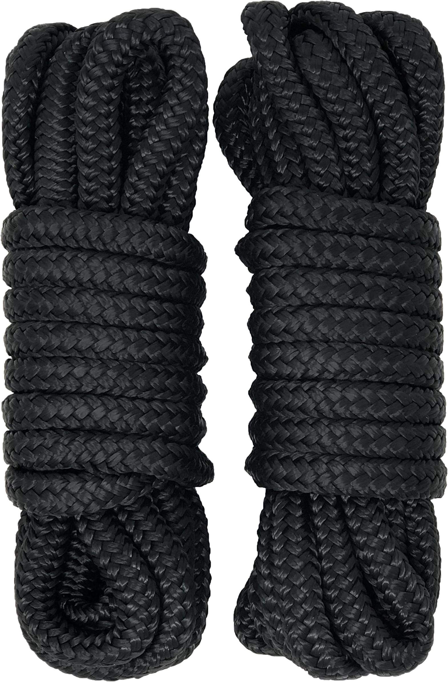 Rainier Supply Co Dock Lines - 2 Pack 15' or 25' Premium Double Braided Nylon Dock Line/Mooring Lines with 12" Eyelet - Boat Accessories - Black