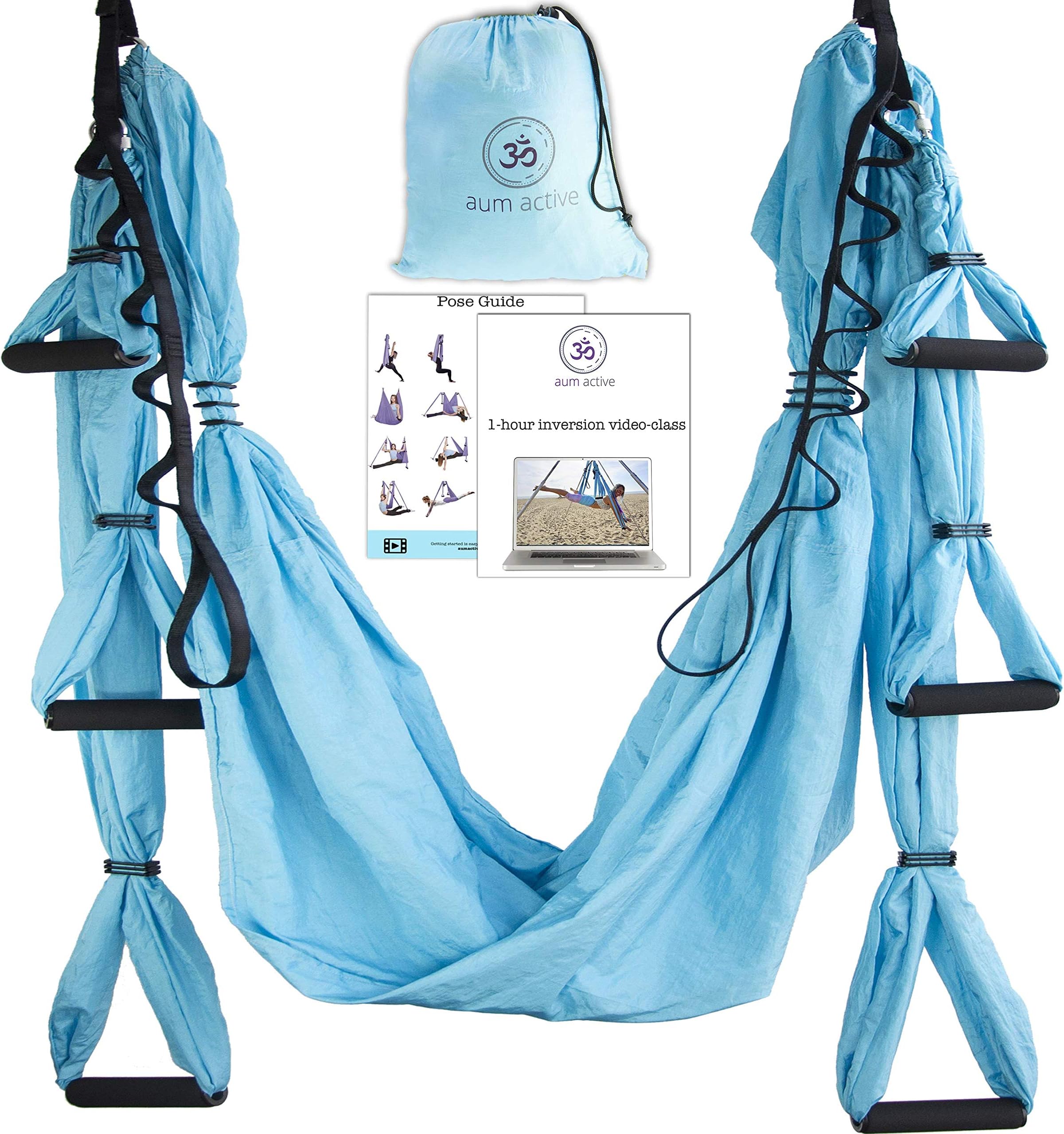 Yoga Hammock Swing Trapeze Set: Ultra Strong Hammock Swing, Large Comfy Handles, Extension Straps + Inversion Video & Pose Guide - Tool for Aerial Yoga, Anti-gravity Sling, Relieve Back Pain