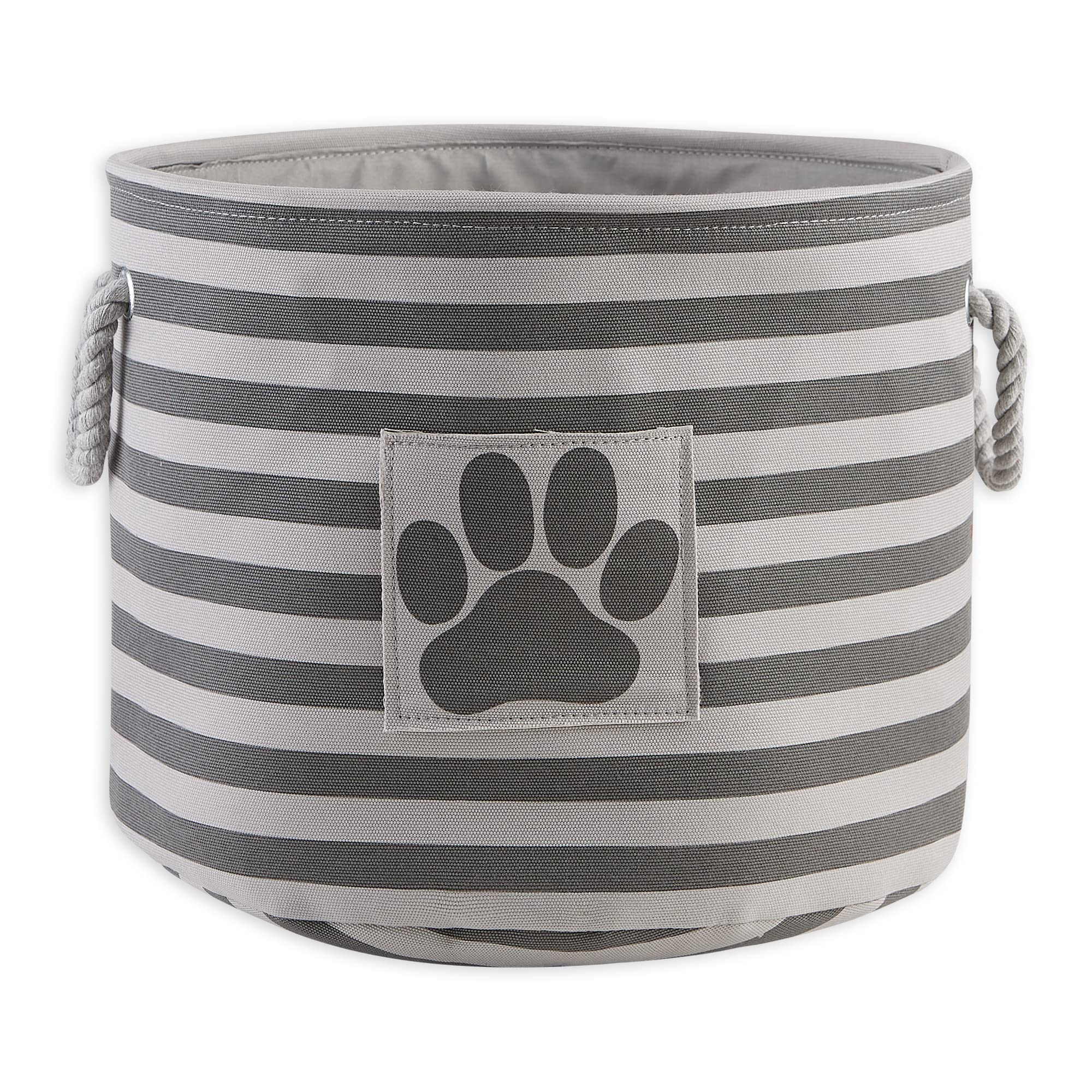 Bone Dry Pet Storage Collection Striped Paw Patch Bin, Medium Round, Gray
