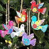 Quzzil 12 Pcs Christmas Mexican Ornaments Bulk Pigeon for Christmas Tree Decoration Pigeon Hanging Pendant Decorative Birds Figurine Decorations for Home Xmas Party Holiday Decor (Wood Style)