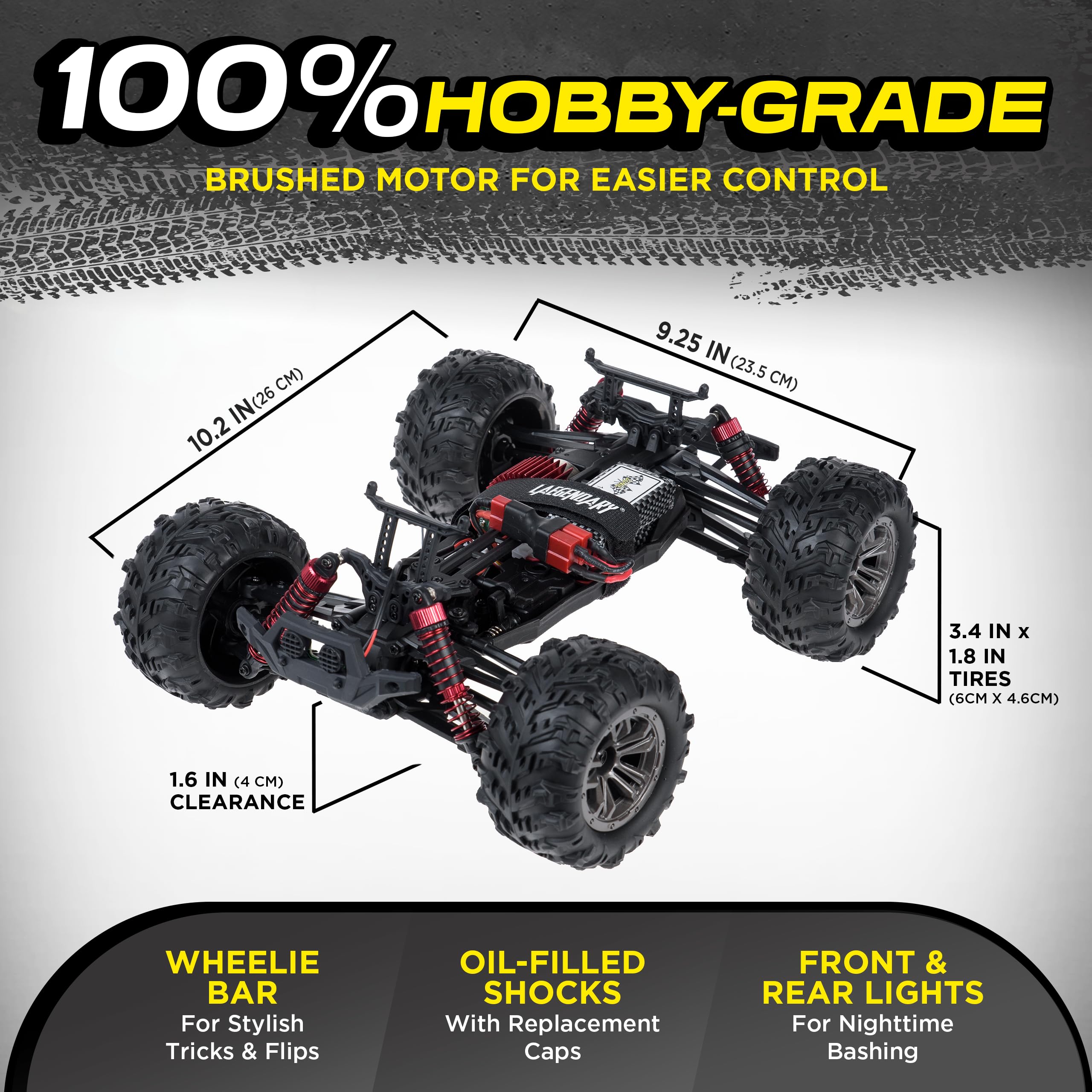 LAEGENDARY Remote Control Car, Hobby Grade RC Car 1:16 Scale Brushed Motor with Two Batteries, 4x4 Off-Road Waterproof RC Truck, Fast RC Cars for Adults, RC Cars, Remote Control Truck