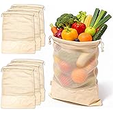 LEAFICO Reusable Produce Bags – 100% Cotton Mesh & Solid Hybrid (XL 14x18 inch 6 Pcs) – Extra Large Bags for Potatoes, Laundry, Toys, Bulk Storage – Washable, Plastic-Free, Breathable, Zero Waste