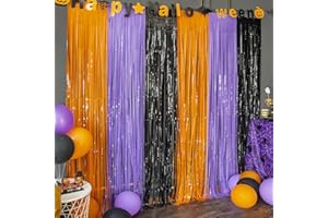 LOLStar 3 Pack Orange Purple Black Photo Booth Props,3.3 X 6.6 ft Halloween Foil Fringe Curtains,Halloween Party Photo Backdrop Streamer Backdrop for Birthday Anniversary Halloween Party Decoration