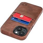 Dockem Card Case for iPhone 14 with Built-in Metal Plate for Magnetic Mounting & 2 Pockets: Exec M2 Premium Synthetic Leather Wallet Case (iPhone 14, Brown)