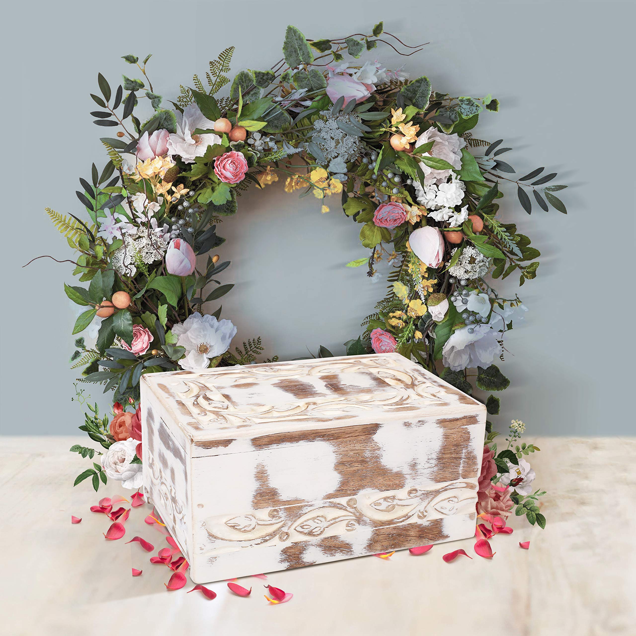 Engraved Wooden Cremation Urns for Human Ashes, White Wash Indian Wood Memorial Pet Urns for Dogs,Wooden Urns Hand-Crafted,Wood Box (Medium -6x4x2.75 Inch)