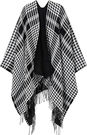 Amazon Puli レディース メンズ 大判 ストール ショール ポンチョ チェック 千鳥柄 柔らか フリンジ付き ファッション小物 通販