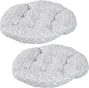 Sunnydaze Tufted Large Round Floor Cushion - Set of 2 - Unique Outdoor/Indoor Chair Cushions or Meditation Cushions - 300D Olefin with Polyester Fill - 22-Inch Diameter - Gray Damask
