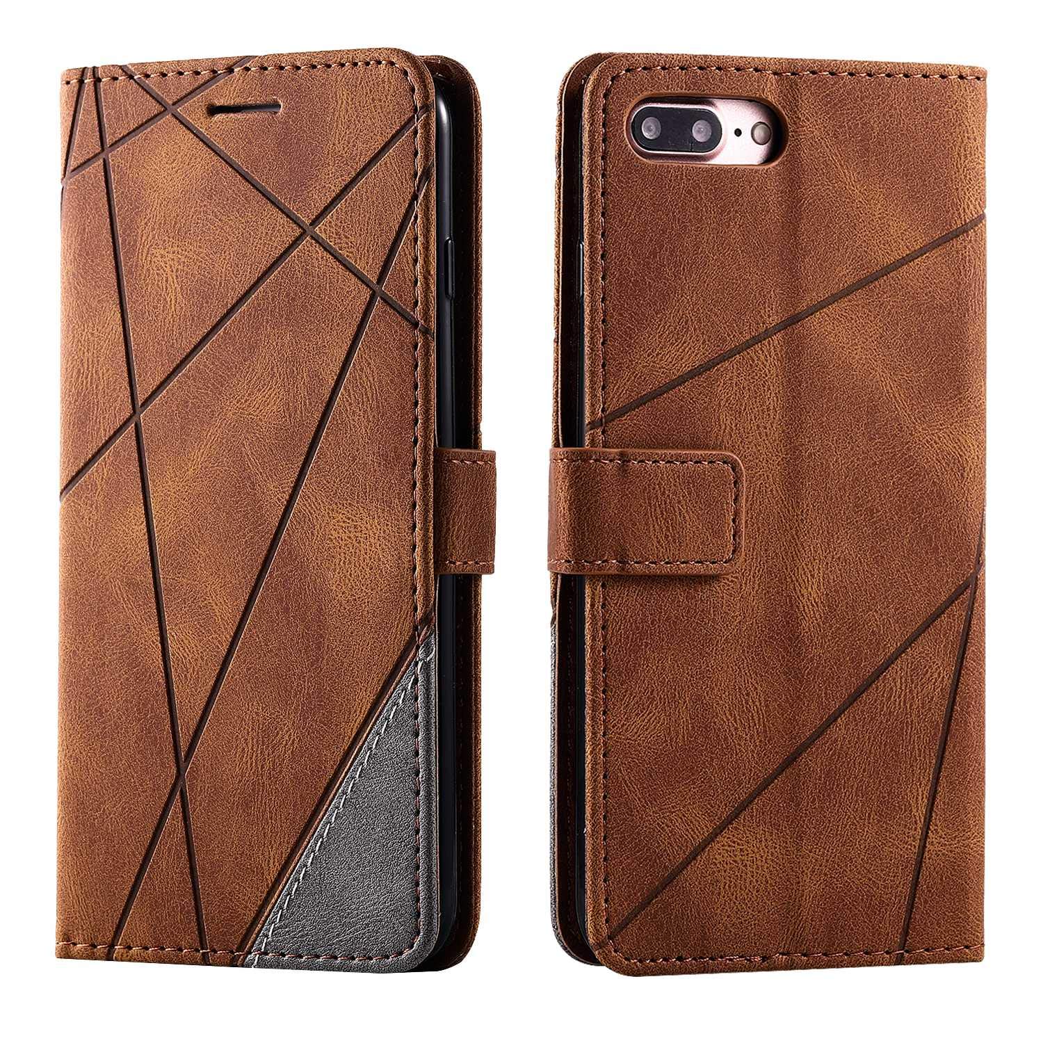 SONWO PU Leather Wallet Case with Magnetic Closure and Flip for iPhone 7 Plus/iPhone 8 Plus, Brown