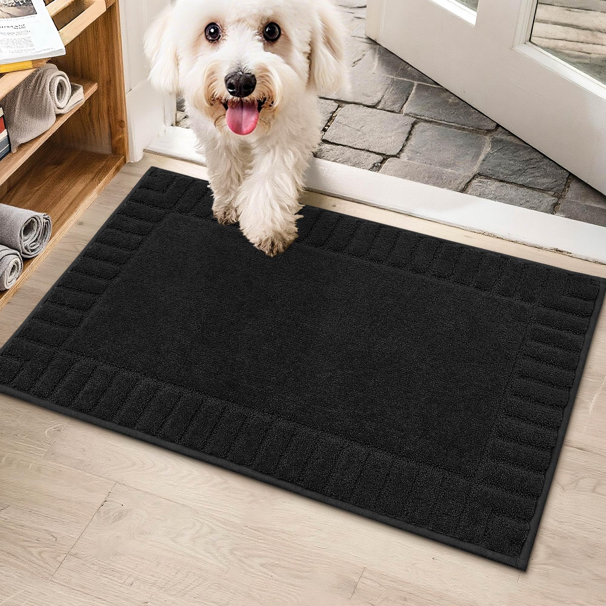 BEQHAUSE Door Mat for Indoor & Outdoor,Dirt Trapper Barrier Mat Super Absorbent Machine Washable Front Doormats Rug with Non-Slip TPR Backing (Black, 50x80cm)