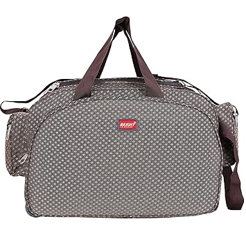 Bright Luggage 40 L Light Weight Synthetic Waterproof Brown Checks 2 Wheeler Travel Duffel with Roller Wheels