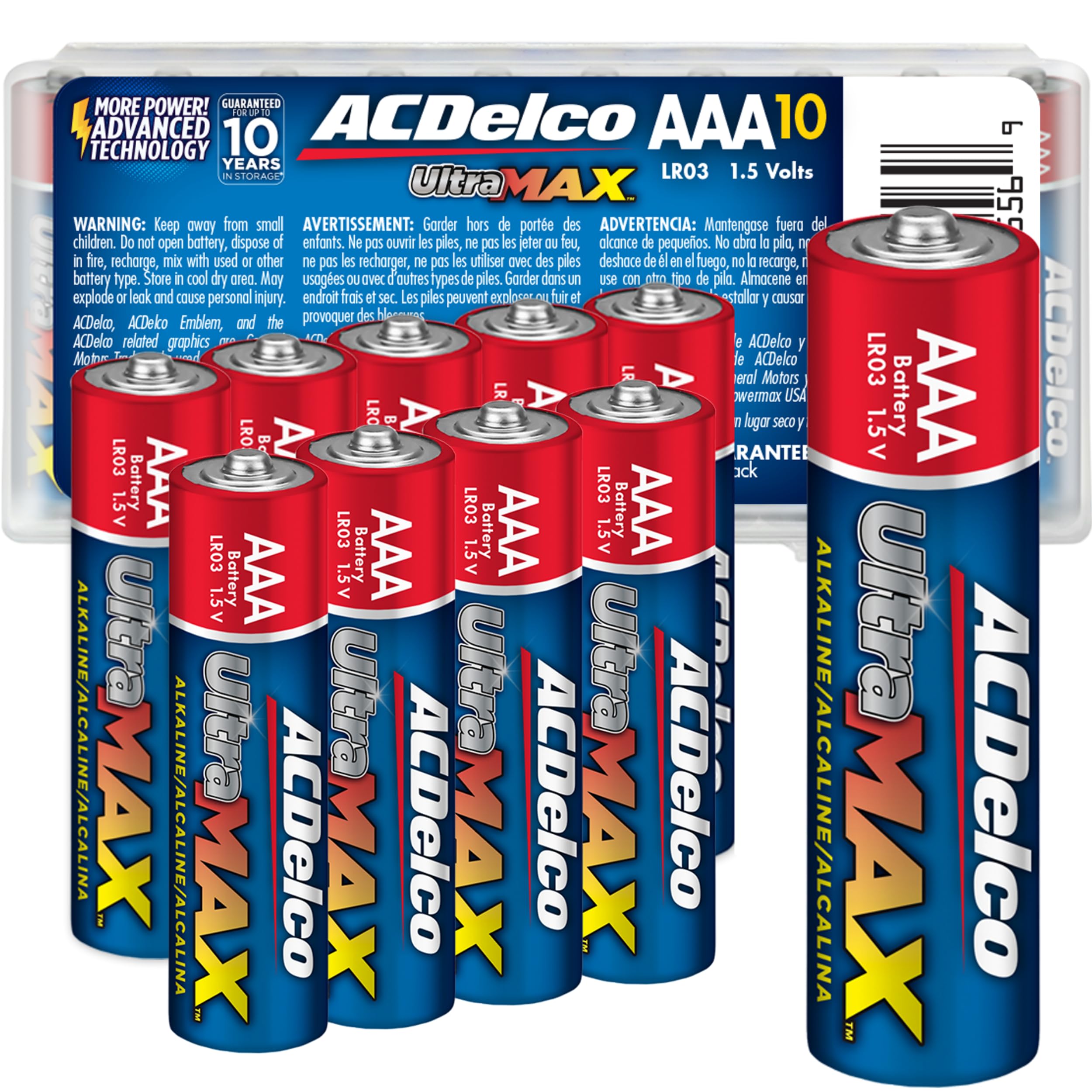 Powermax ACDelco UltraMAX 10-Count Triple AAA Batteries, Alkaline Battery with Advanced Technology for Home and Office, 10-Year Shelf Life, Recloseable Packaging