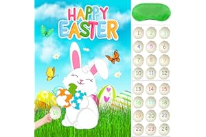 HRENCY Pin The Tail on The Bunny Easter Games for Kids Easter Party Games Easter Rabbit Game with Reusable Stickers Egg Hunt Activities Party Favors Supplies