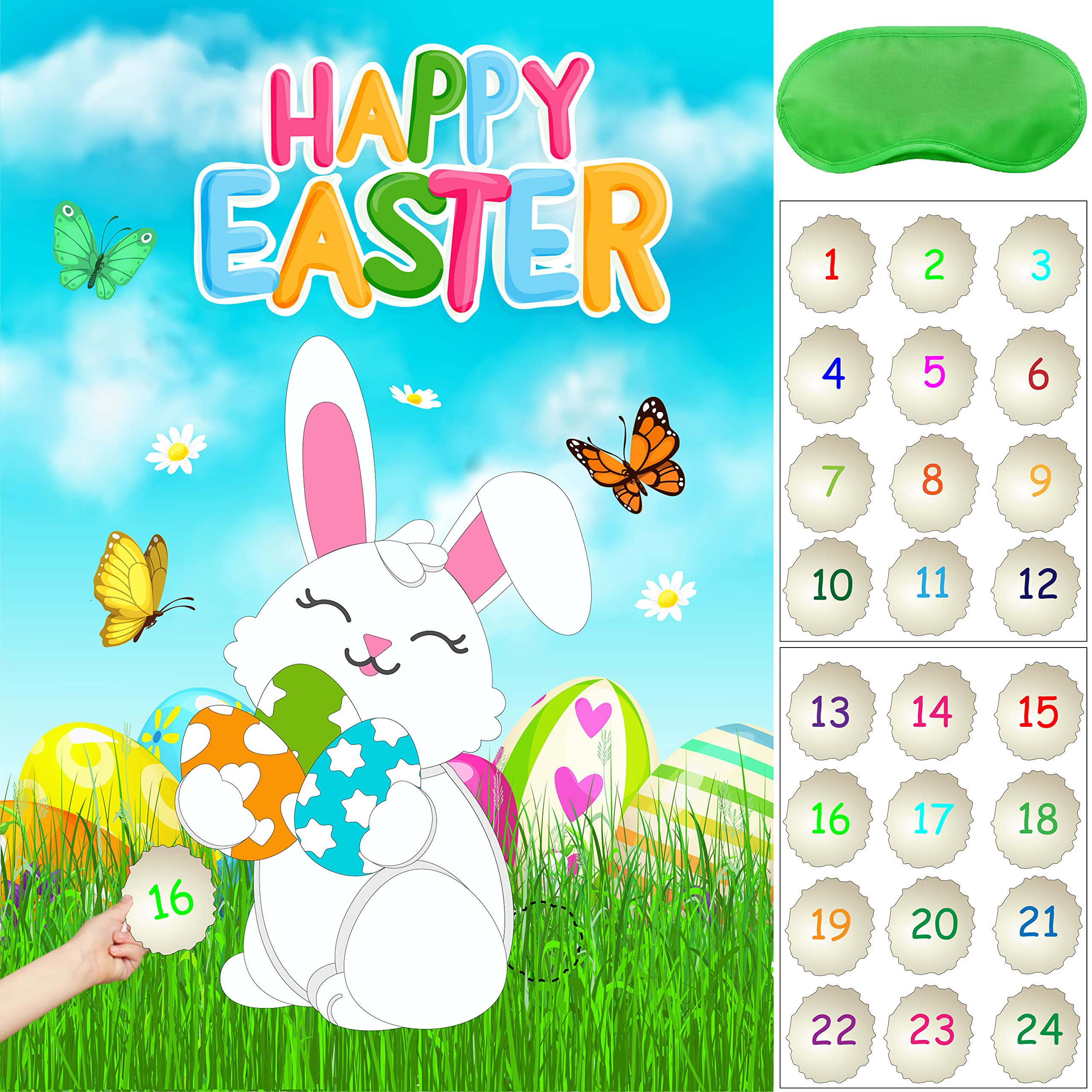 HRENCY Pin The Tail on The Bunny Easter Games for Kids Easter Party Games Easter Rabbit Game with Reusable Stickers Egg Hunt Activities Party Favors Supplies