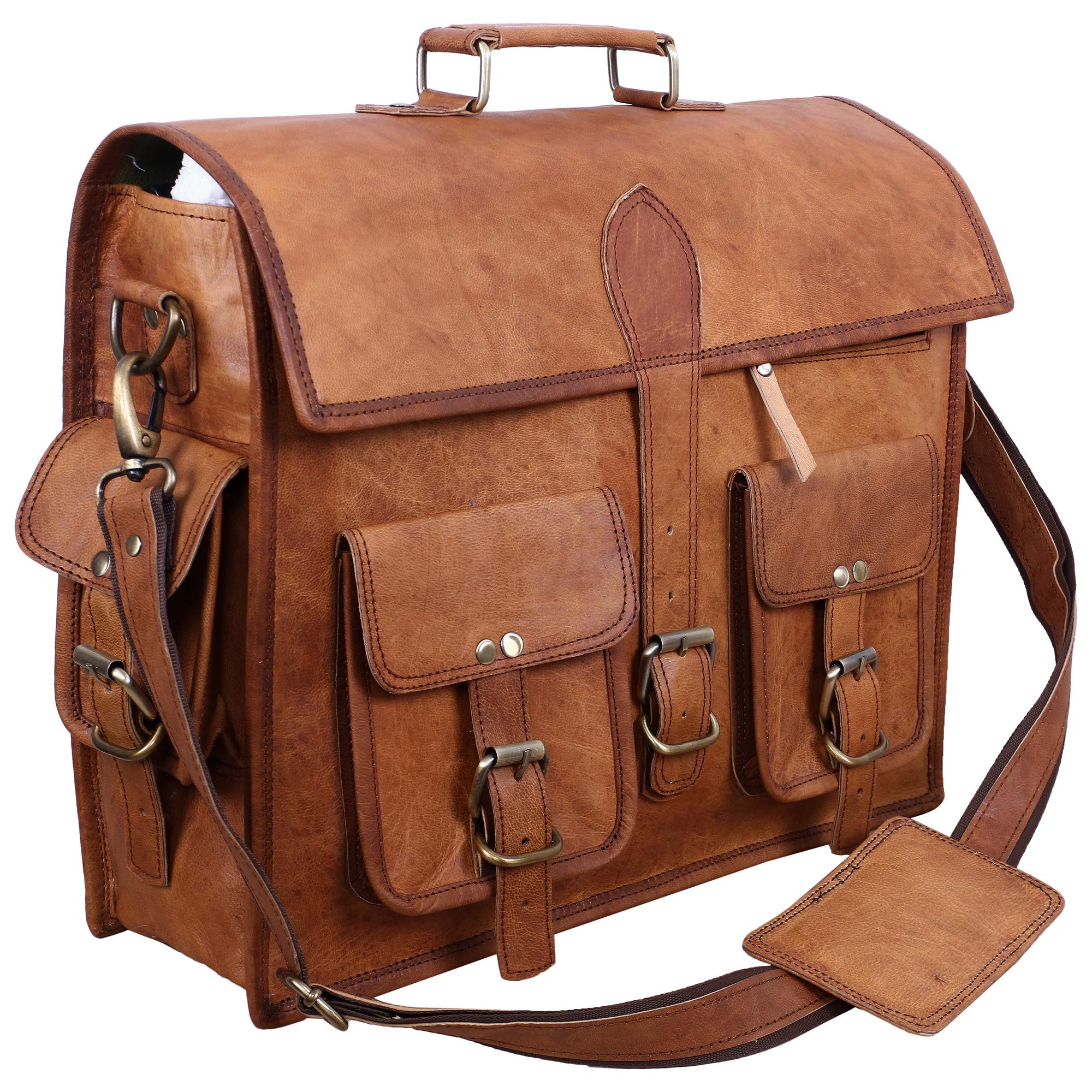 GVTECH Men Messenger Bag 16 Inch Vintage Genuine Leather Dual Purpose Satchel Shoulder Bag Briefcase