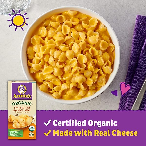 ANNIE’S ORGANIC SHELLS AND REAL AGED CHEDDAR, MADE WITH REAL CHEESE, 6 OZ