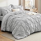 Bedsure Queen Comforter Set Light Grey - Bed in a Bag Queen Size Bedding 7 Pieces, GentleSoft™ Pintuck Bed Set Gift for Family, Pinch Pleat All Season Comforter with Sheets, Pillowcases & Shams