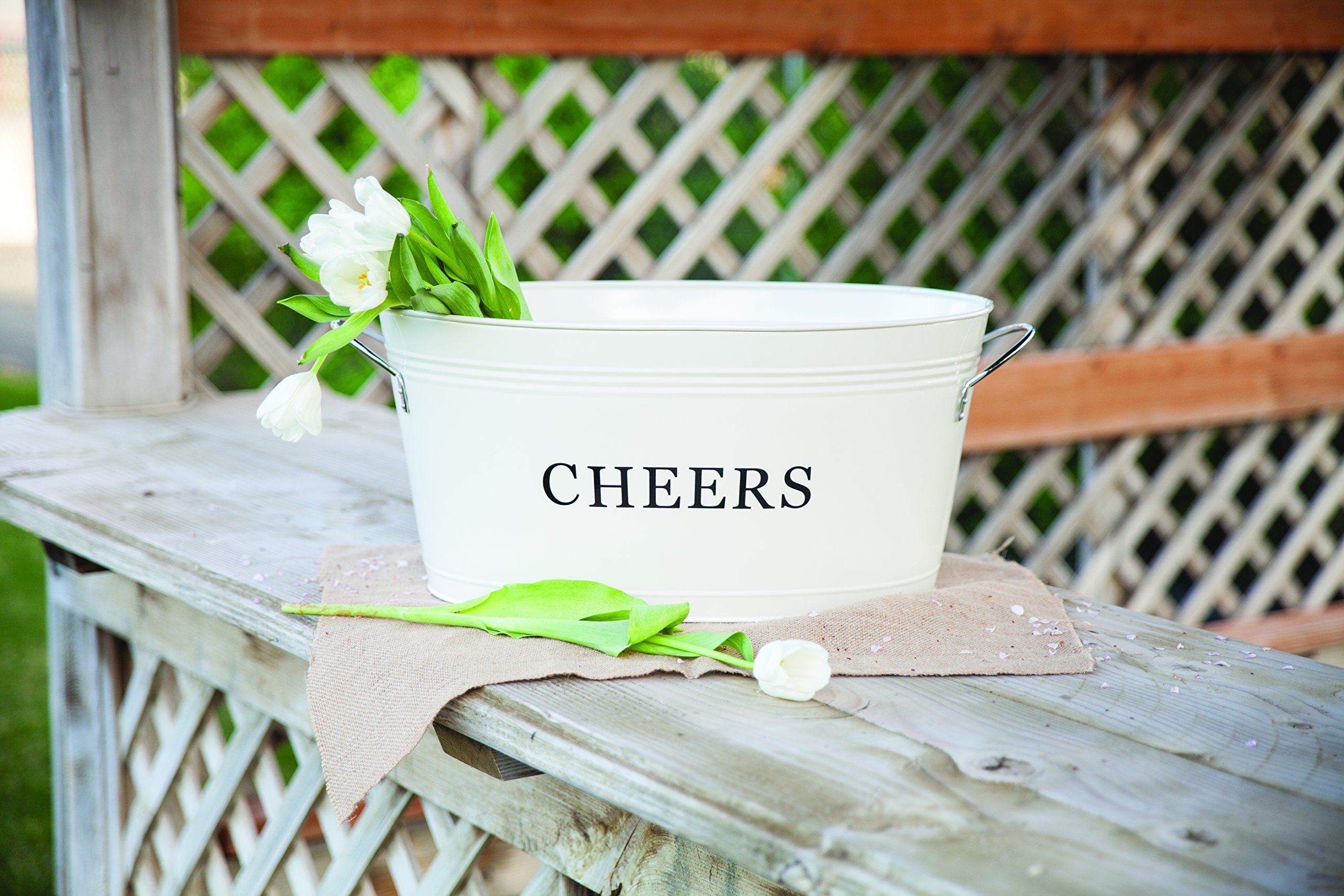 Twine Rustic Farmhouse Galvanized Cheers Tub, Cream 6.3 gallons White