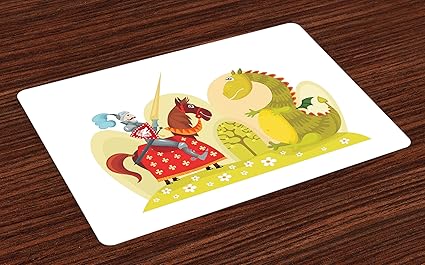 Amazon Com Lunarable Fantasy Place Mats Set Of 4 Medieval Knight
