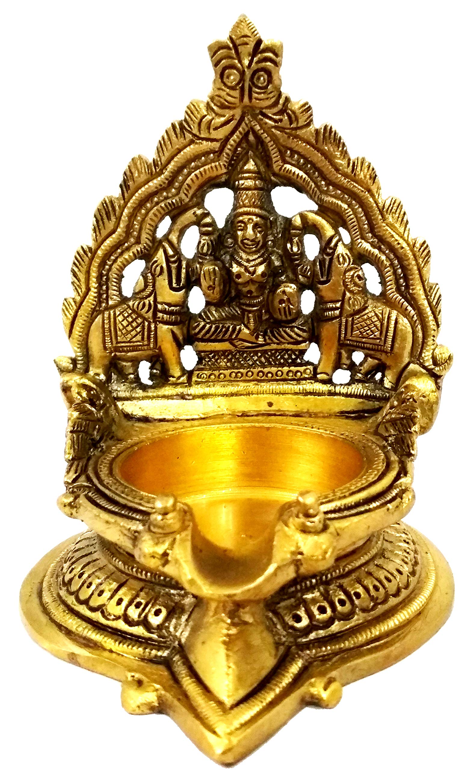 Purpledip Brass Kamatchi Vilakku: Ashta-Lakshmi Oil Lamp Diya for Wealth & Prosperity (11752)