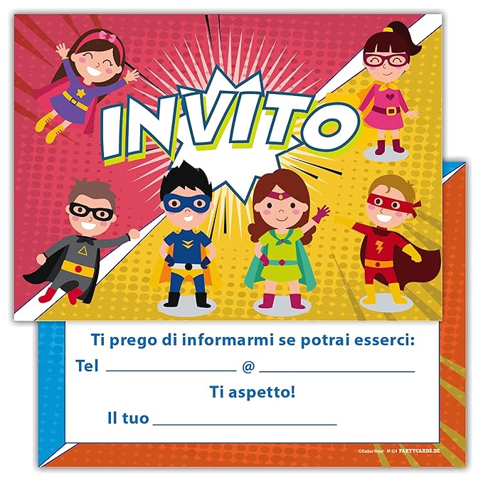 Partycards Set di 12 inviti Compleanno Biglietti invito per Festa Compleanno per Bambini e Partycards Set di 12 inviti Compleanno Biglietti invito per Festa Compleanno per Bambini e