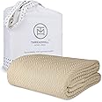 Threadmill Luxury Cotton Blankets for Queen Size Bed | All-Season 100% Cotton Queen Size Blanket | Herringbone Cozy, Soft Breathable Fall Thermal Blanket fits Full Size Bed, 90x92 | Beige