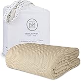 Threadmill Luxury Cotton Blankets for King Size Bed | All-Season Cozy 100% Cotton King Size Blanket | Herringbone Soft Fall Thermal Blanket fits California King Size Bed, 106x92 | Beige