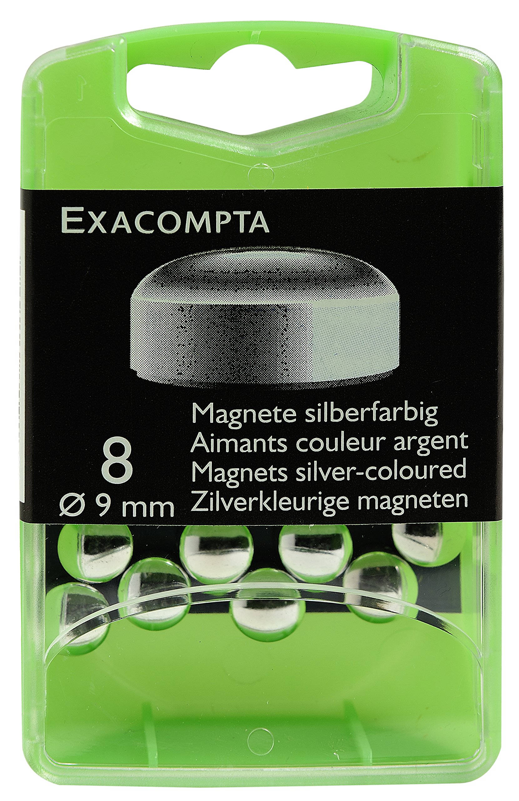 Exacompta - Ref 10913E - Small Round Magnets - 9mm Diameter, 120g Magnetic Force - Silver (Pack of 8) - Suitable for Use on Whiteboards, Fridges or Metal Surfaces