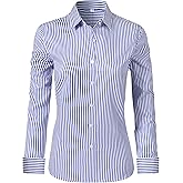 Ruisin Super Soft Wrinkle Free Button Down Shirts for Women Solid Long Sleeve Striped Formal Work Dress Blouses Tops