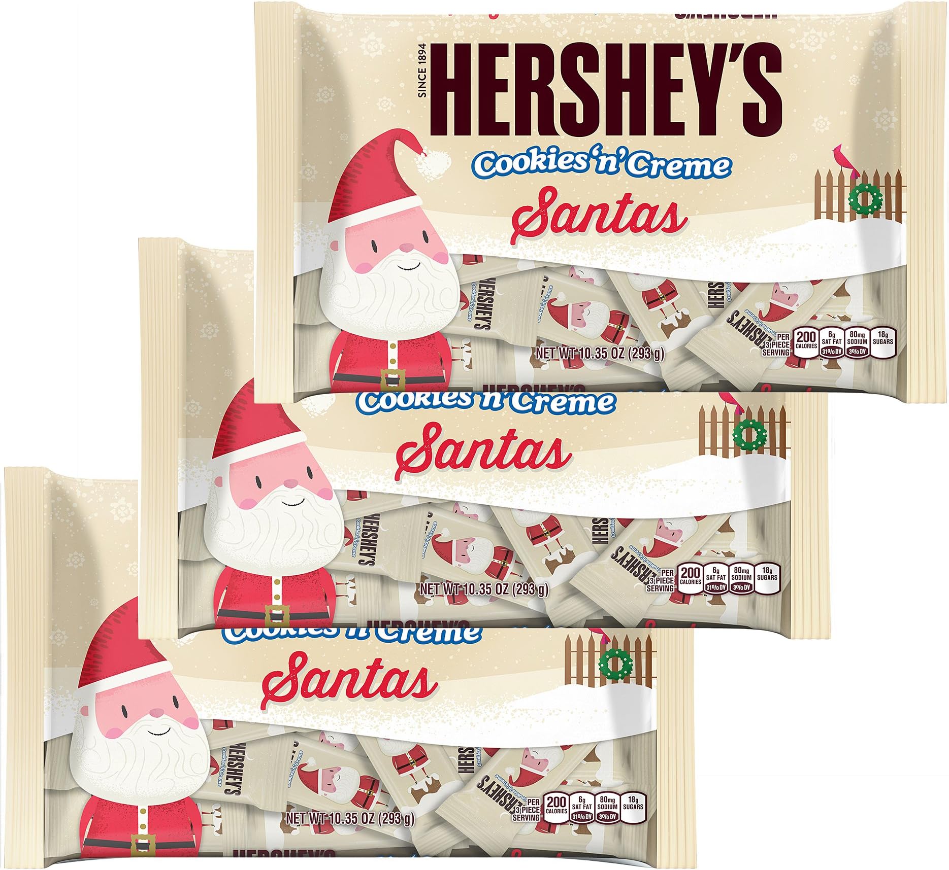 Cookies and Cream Santas Holiday Christmas Candy Stocking Stuffer - Bulk Christmas Assortment - 10.35 Ounce Bag (3 Pack) Xmas Candies For Home Office Work School