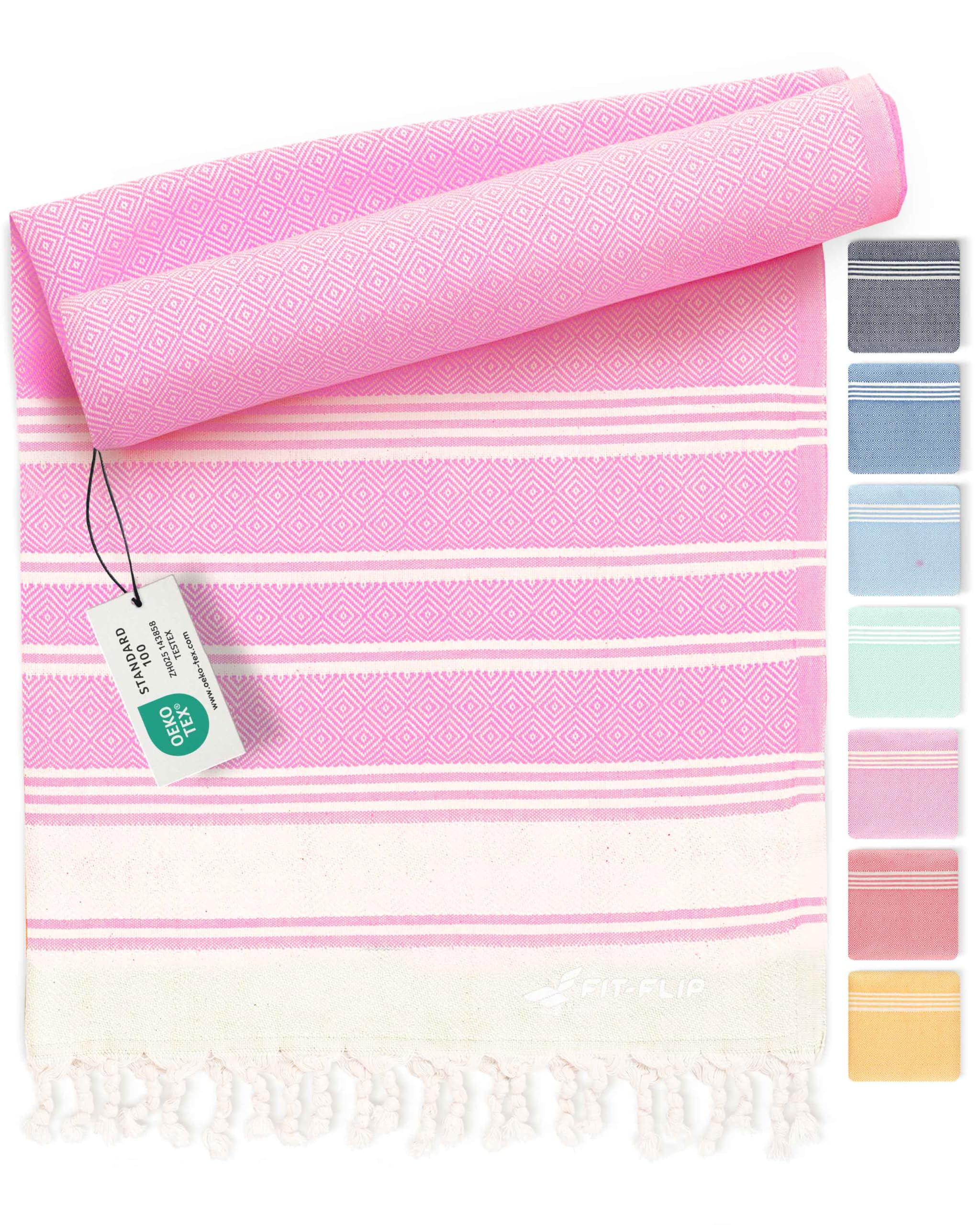 Fit-Flip Hammam Beach Towel XXL Made from 100% Cotton - Quick-Drying Turkish hamam Towels - Large fouta or pestemal Ideal as a Thin Sauna Blanket - Rose – 100x200cm Diamond
