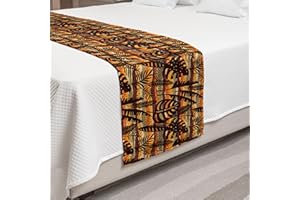 Ambesonne Island Bed Runner, Coconut Palm Tree Leaves Monstera Areca Tropical on Horizontal Stripes, Decorative Accent Bedding Scarf for Hotels Homes and Guestrooms, Queen, Seal Brown