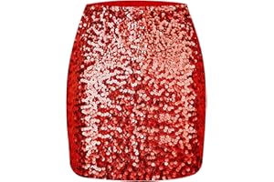 Shestellar Sequin Skirt Women's Party Stretchy Sparkle Glitter Mini Skirt for Club Night Out
