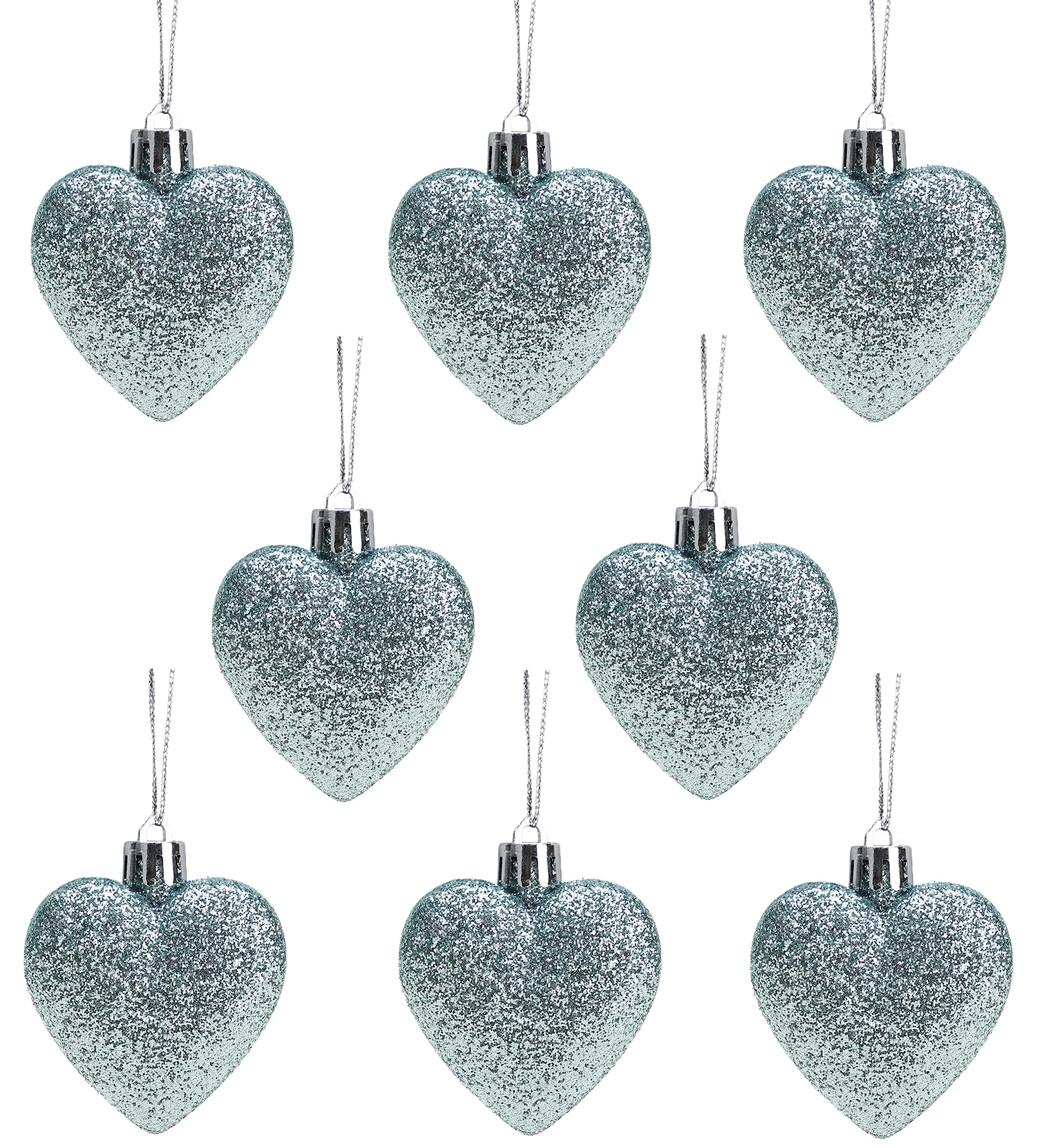 Christmas Concepts® Pack of 8-60mm (2.4") Heart Shaped Christmas Tree Baubles – Glitter Decorated Baubles (Mint Green)