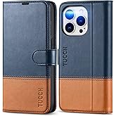 TUCCH Compatible with iPhone 14 Pro Wallet Case, Protective [TPU Shockproof Inner Shell], PU Leather [RFID Blocking] [4 Card Holder] Magnetic Stand Cover for iPhone 14 Pro 6.1", Brown & Dark Blue