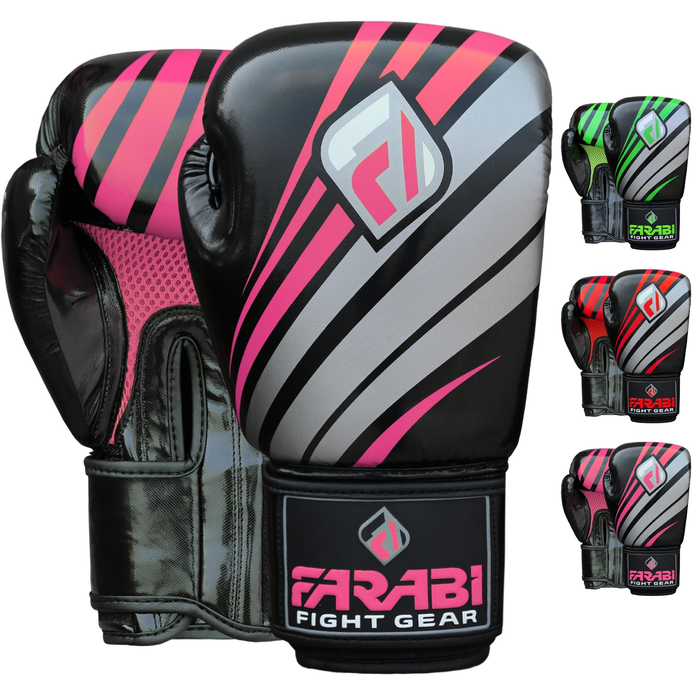 Farabi Boxing Gloves Training Sparring Punching Bag Focus Pads Training Gloves Pair (Black/Pink, 16-oz)