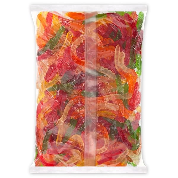 ALBANESE CANDY, LARGE ASSORTED FRUIT GUMMI WORMS, 5-POUND BAG