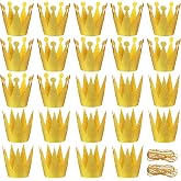 Gersoniel 24 Pcs Party Crown Hats Gold Glitter Paper with Elastic | Mini Gold Crown Hats for Birthday Wedding Celebration, Princess Costume Party Supplies, Baby Shower Decorations
