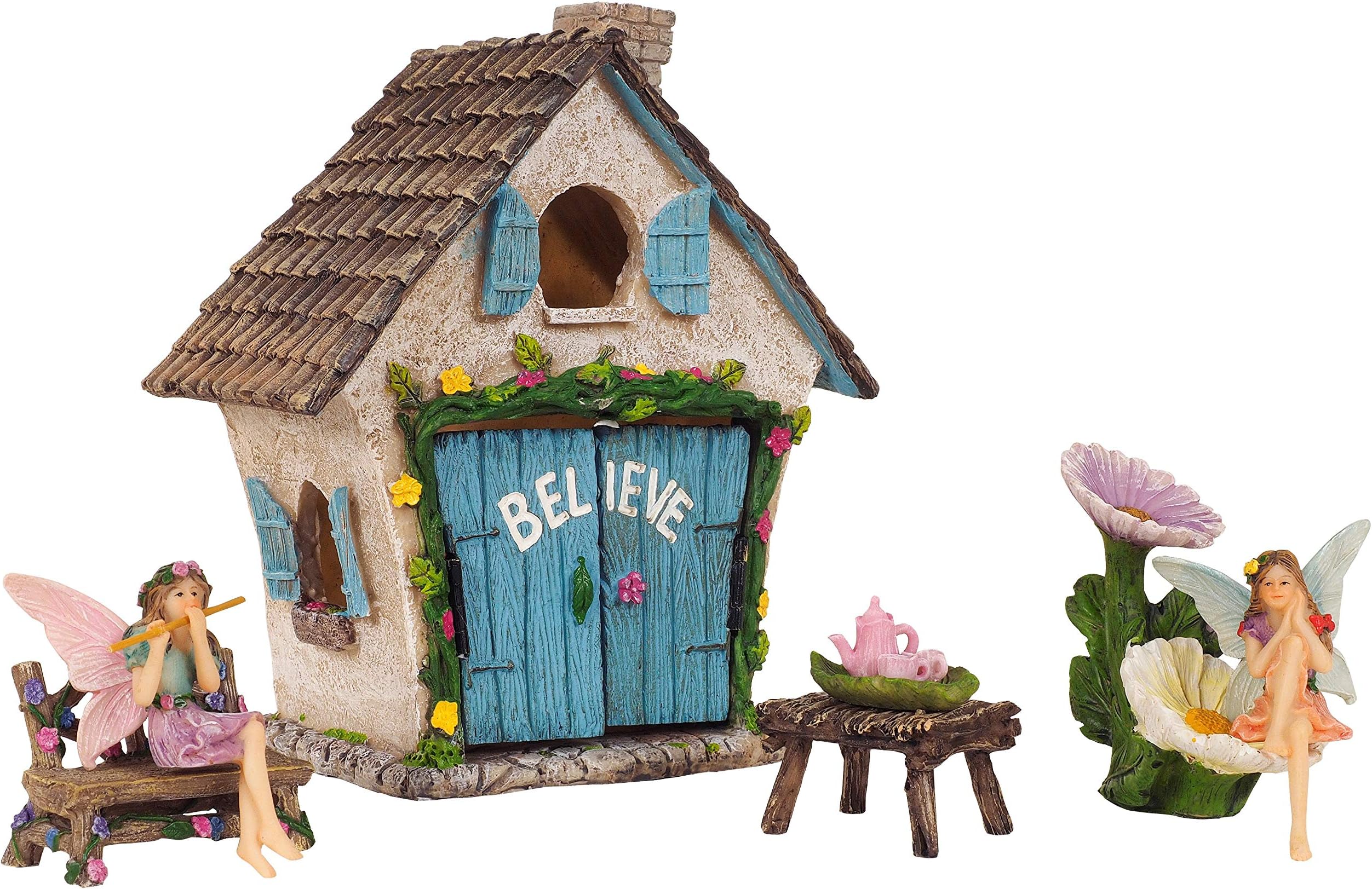 Mystic Garden Fairy Garden Kit; Believe House and 9 Fairy Garden Accessories for Indoor/Outdoor Decoration; Garden & Home Decor