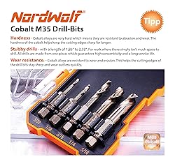 NordWolf 5-Piece M35 Cobalt Stubby Drill Bit Set