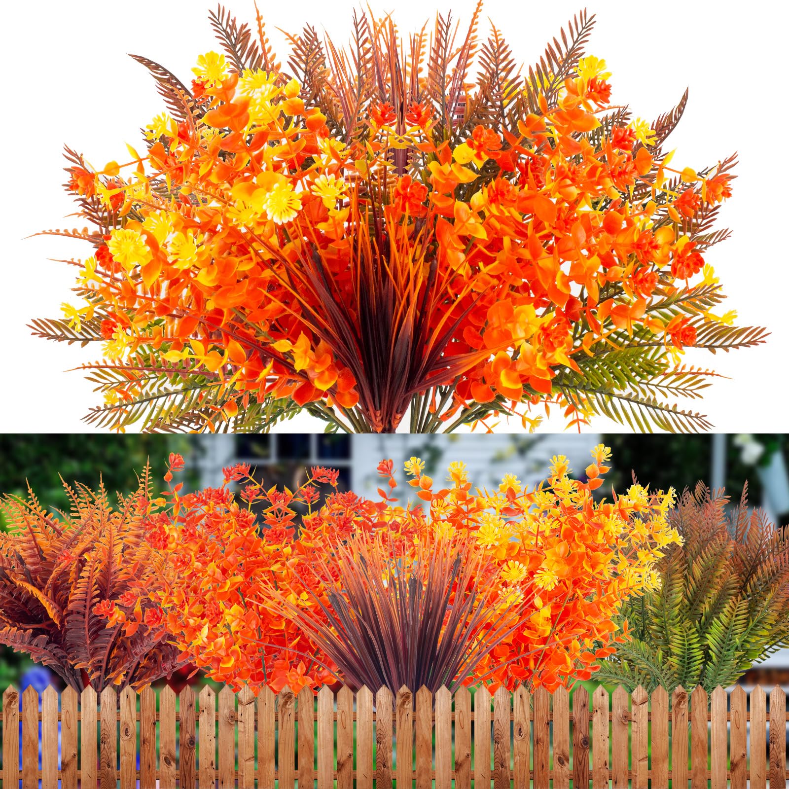 Photo 1 of XEOLIAN 20 Bundles Artificial Fall Flowers, Fake Autumn Plants for Thanksgiving Outdoor UV Resistant No Fade Faux Plastic Plants Garden Porch Window Box Decorating…