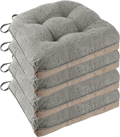 FlyGulls Non Slip Chair Cushions 4x 18x18x3in Light Grey 46x46x8cm