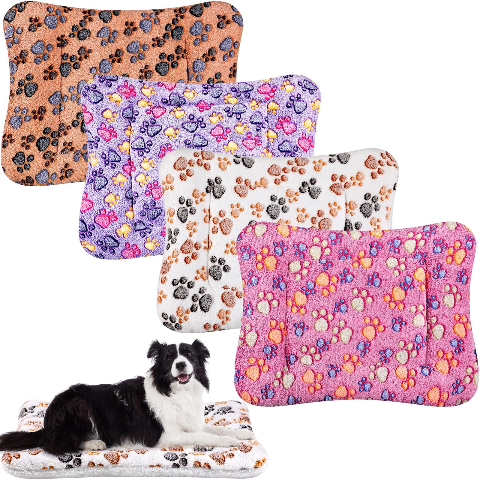 Photo 1 of 4 Pack Ultra Soft Dog Cat Bed Mat with Cute Prints Reversible Fleece Dog Crate Kennel Pad Cozy Washable Thickened Hamster Guinea Pig Pet Bed Mat for Small Animals(36 x 24 Inches,Vivid Color)