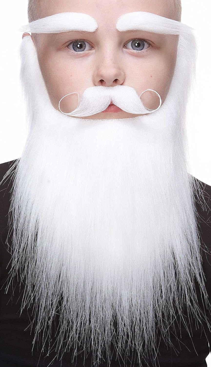Mustaches Self Adhesive, Novelty, Small Medieval King Fake Beard with Fake Mustache and Fake Eyebrows, White Color - Image 3