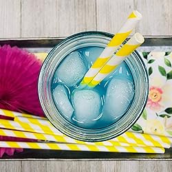 Yellow and White Paper Straws - Stripe Chevron