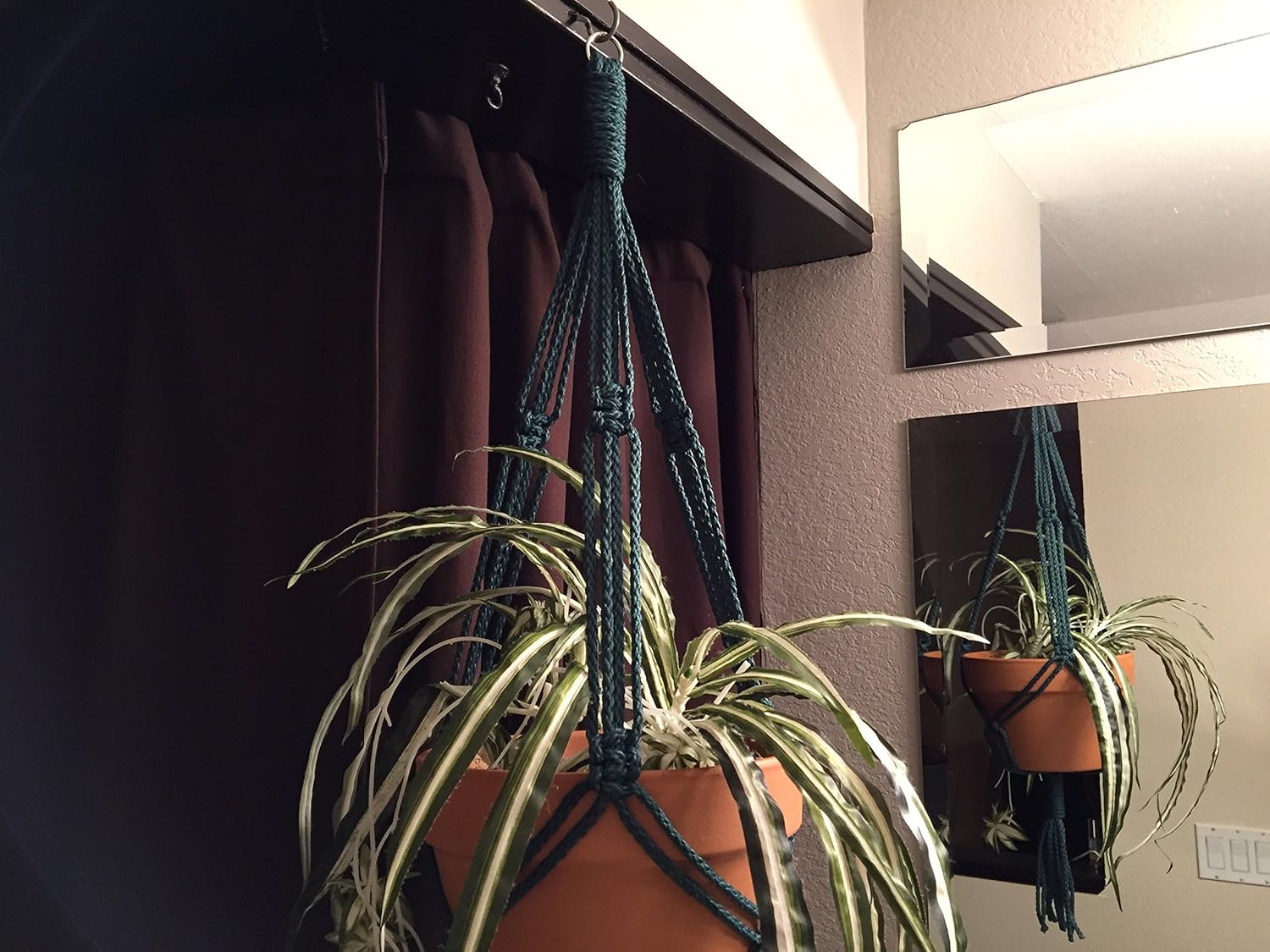 SHORT Macrame Plant Hanger FOREST GREEN NO