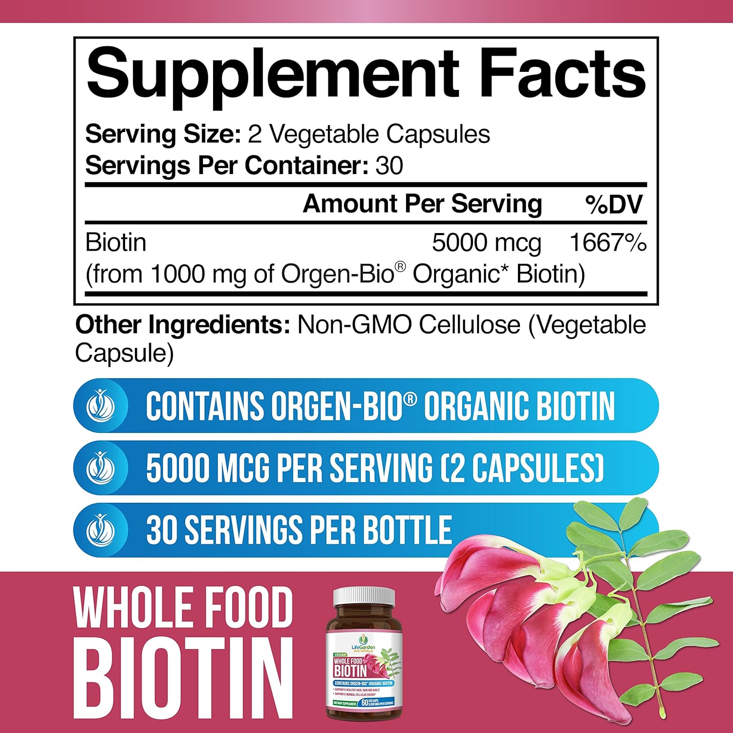 Whole Food Biotin Supplement Contains Certified Organic Plant Based
