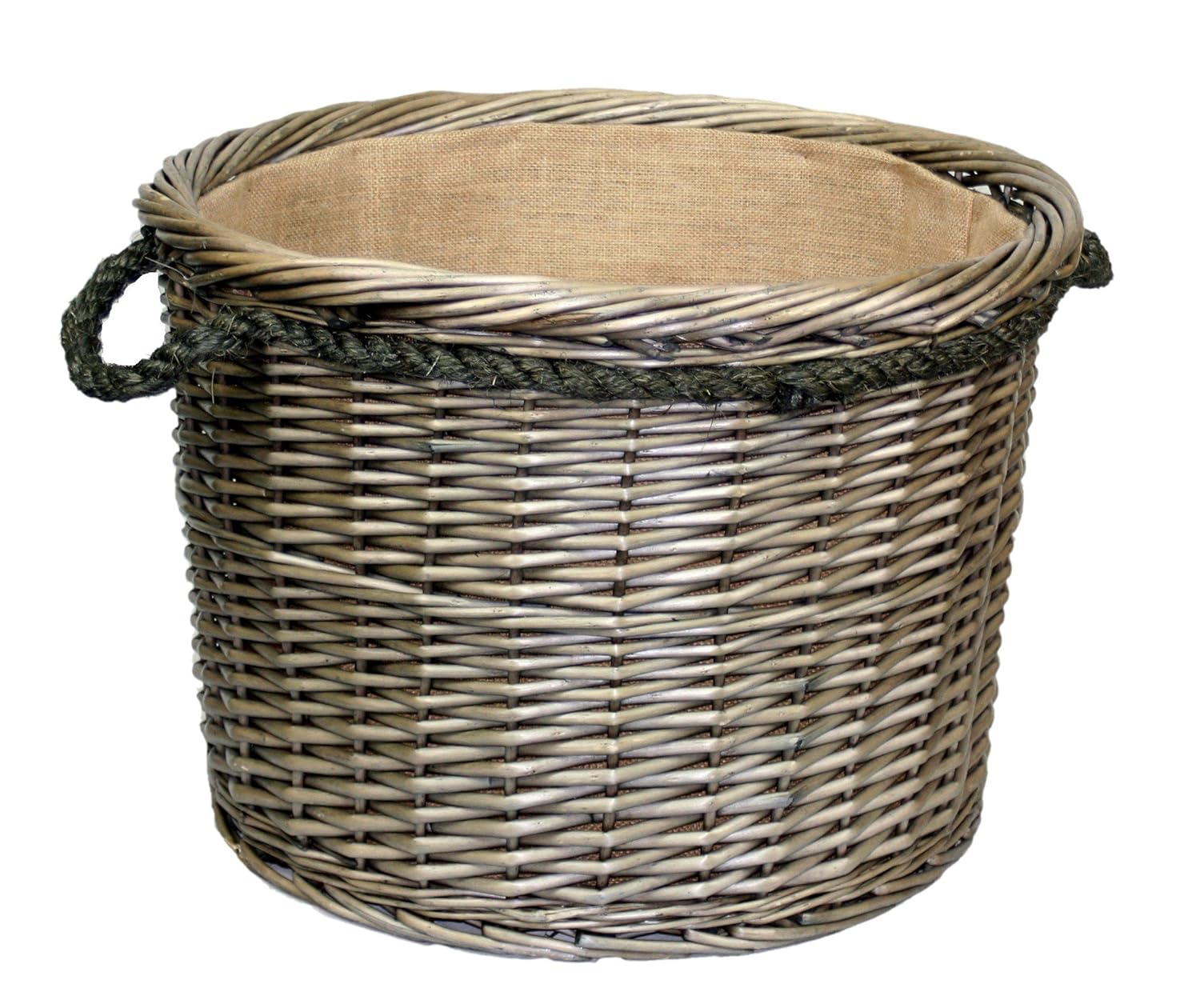 Extra Large Antique Wash Finish Wicker Lined Log Baskets by Red Hamper
