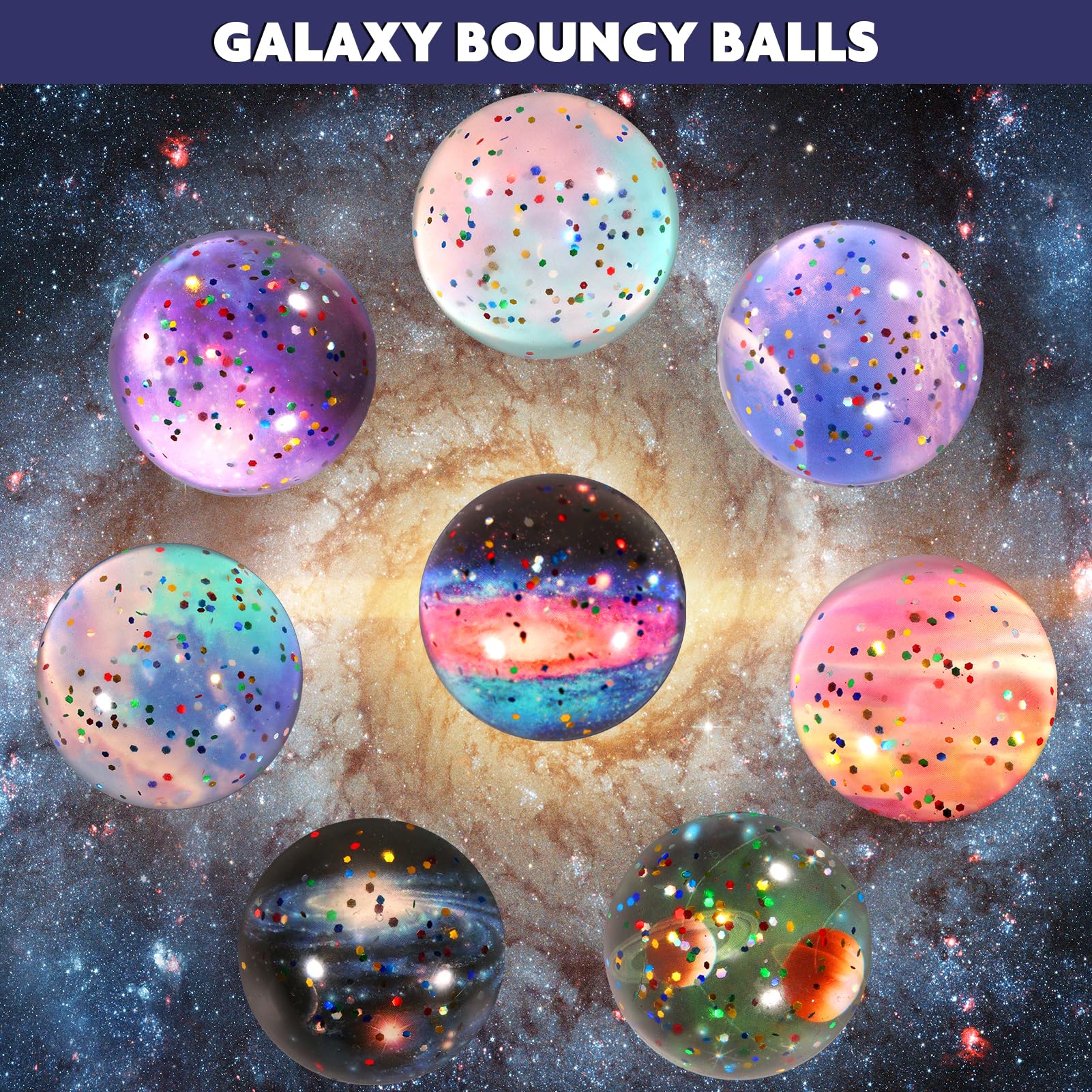 Pllieay 16PCS Solar System for Kids Galaxy Space Toys, 45mm Bouncy Balls Bulk and Galaxy Flashcards for Party Favors, Educational Space Toys