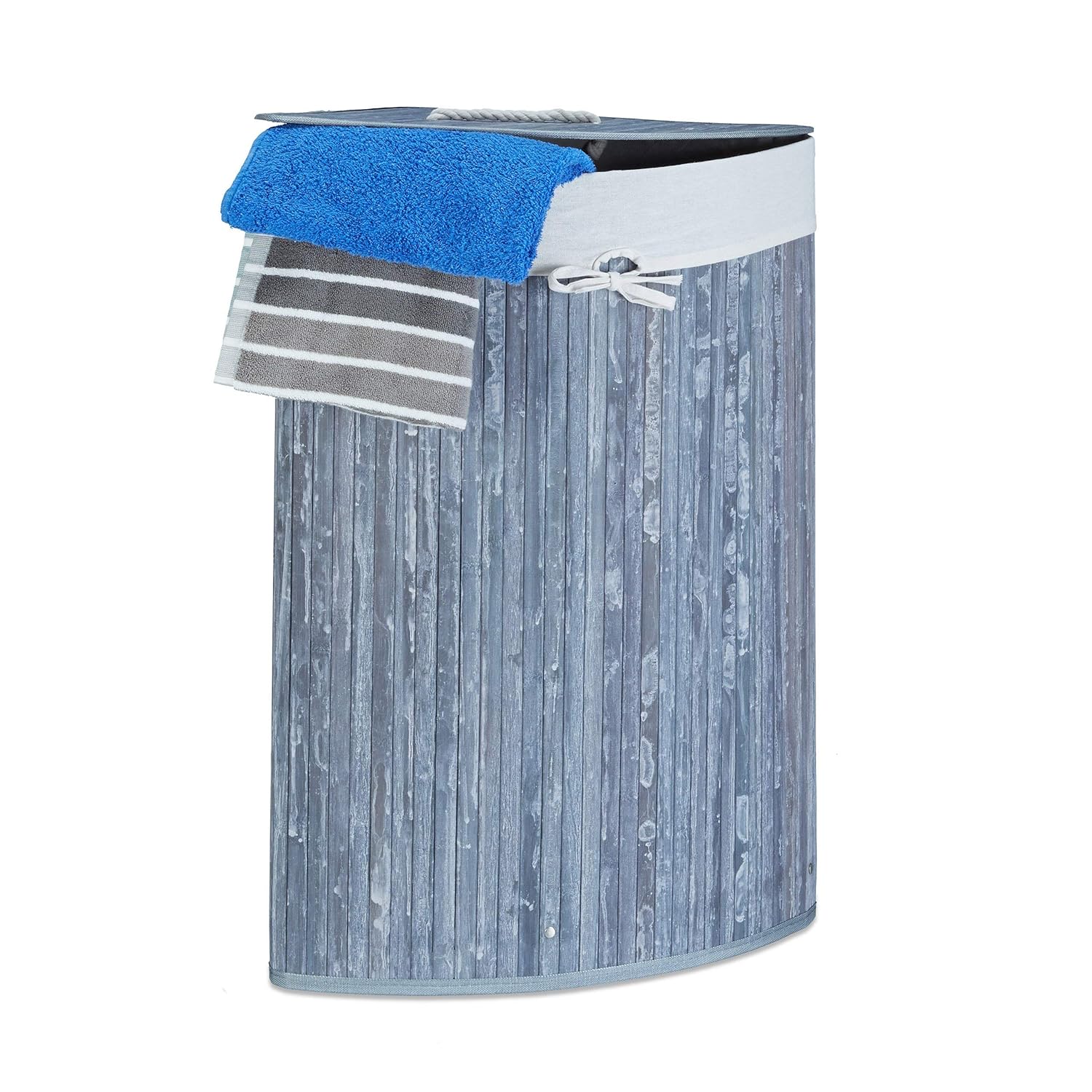 Relaxdays Bamboo Corner Laundry Basket, 65 x 49.5 x 37 cm, 64L, Folding