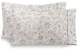Elegant Comfort Ultra Soft Set of 2 Floral Print Pillowcases - 1500 Premium Hotel Quality Microfiber, Soft and Smooth Envelope Closure 2-Piece Pillow Covers - King, Paisley Taupe